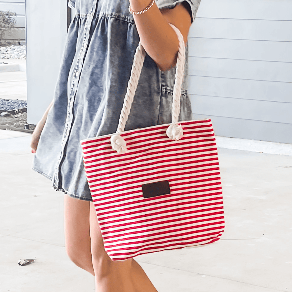 STYVU Chic Striped Canvas Tote Bag